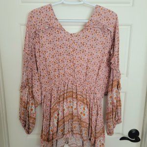 GiGiO Ditsy Floral Print Lantern Sleeve Peplum Blouse